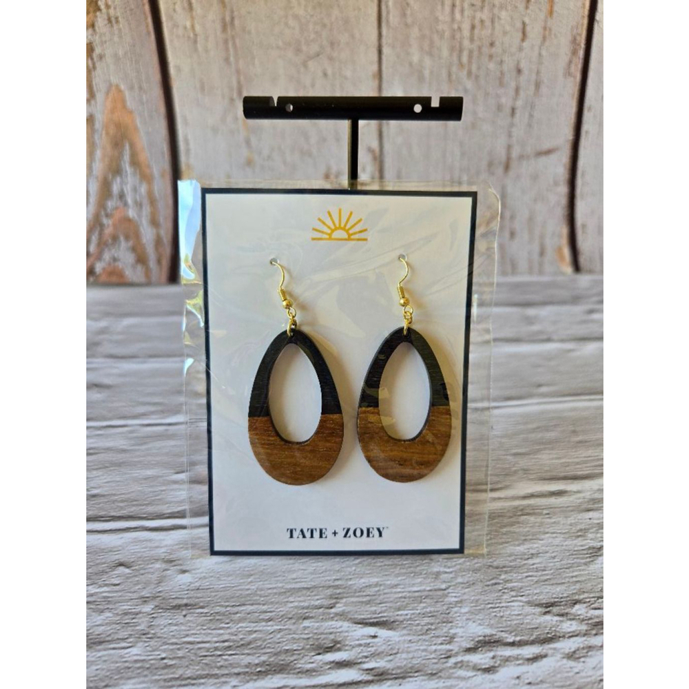Tate + Zoey Brown and Black Wooden Earrings